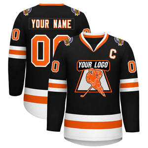 Maillot de hockey de style classique noir orange-blanc personnalisé