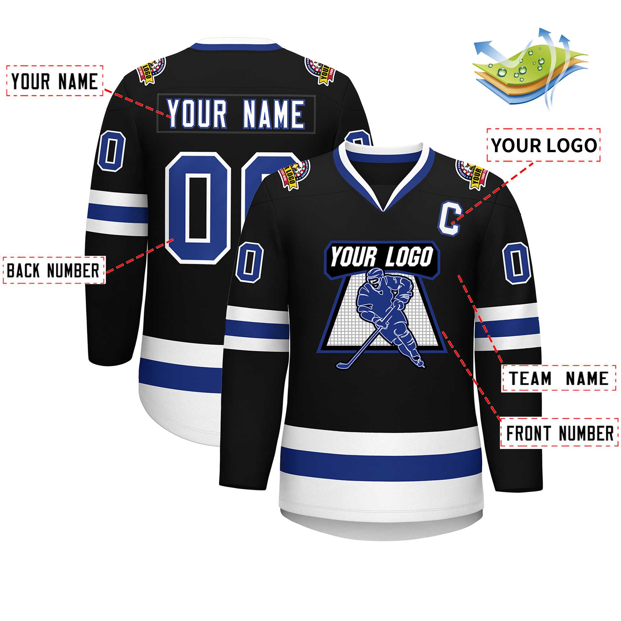 Custom Black Royal-White Classic Style Hockey Jersey