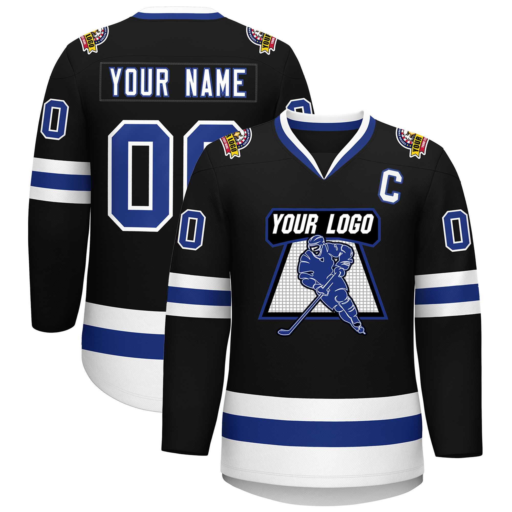 Maillot de hockey de style classique noir royal-blanc personnalisé