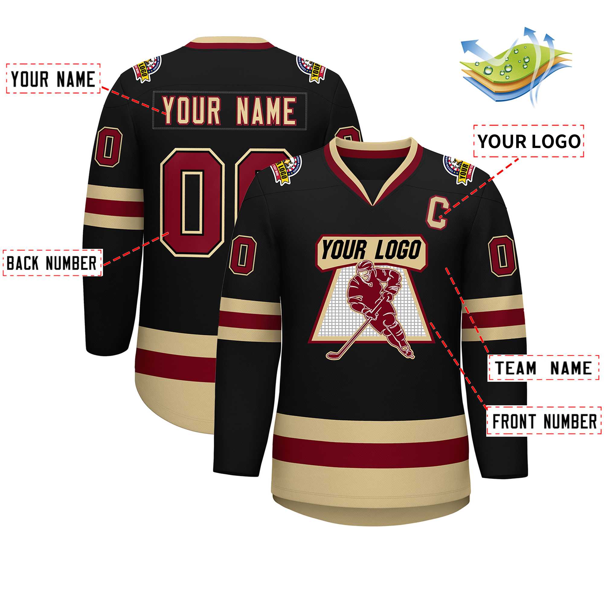 Custom Black Crimson-Black Classic Style Hockey Jersey