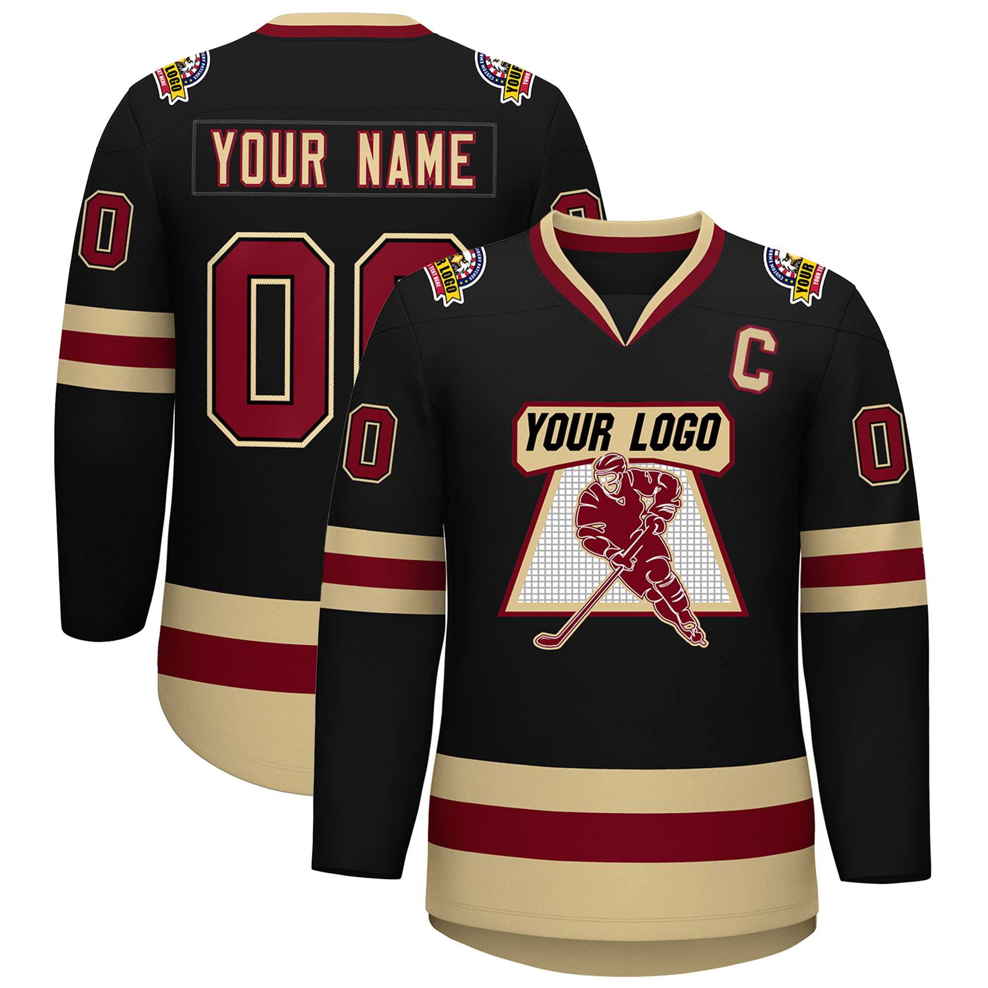 Custom Black Crimson-Black Classic Style Hockey Jersey