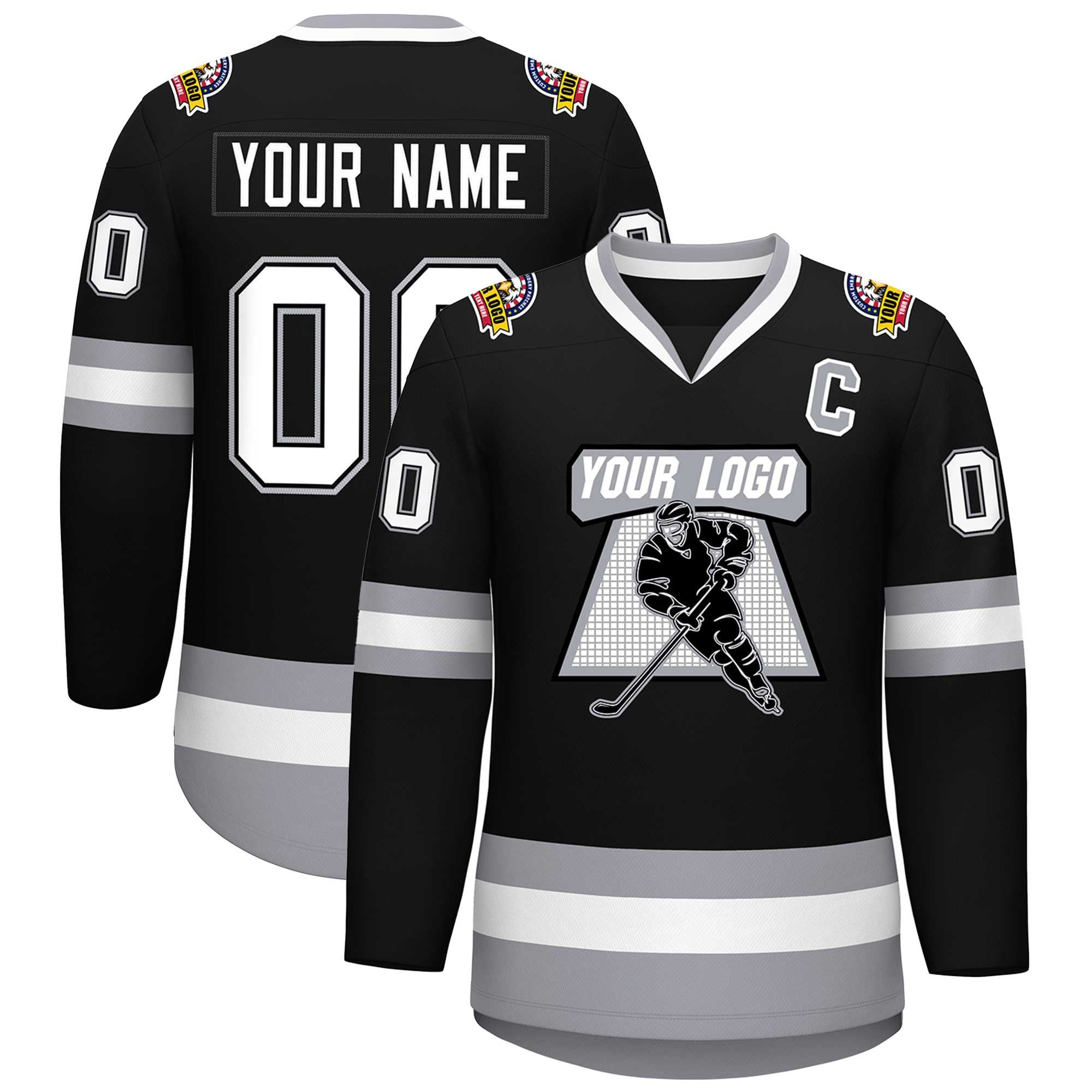 Custom Black White Black-Gray Classic Style Hockey Jersey