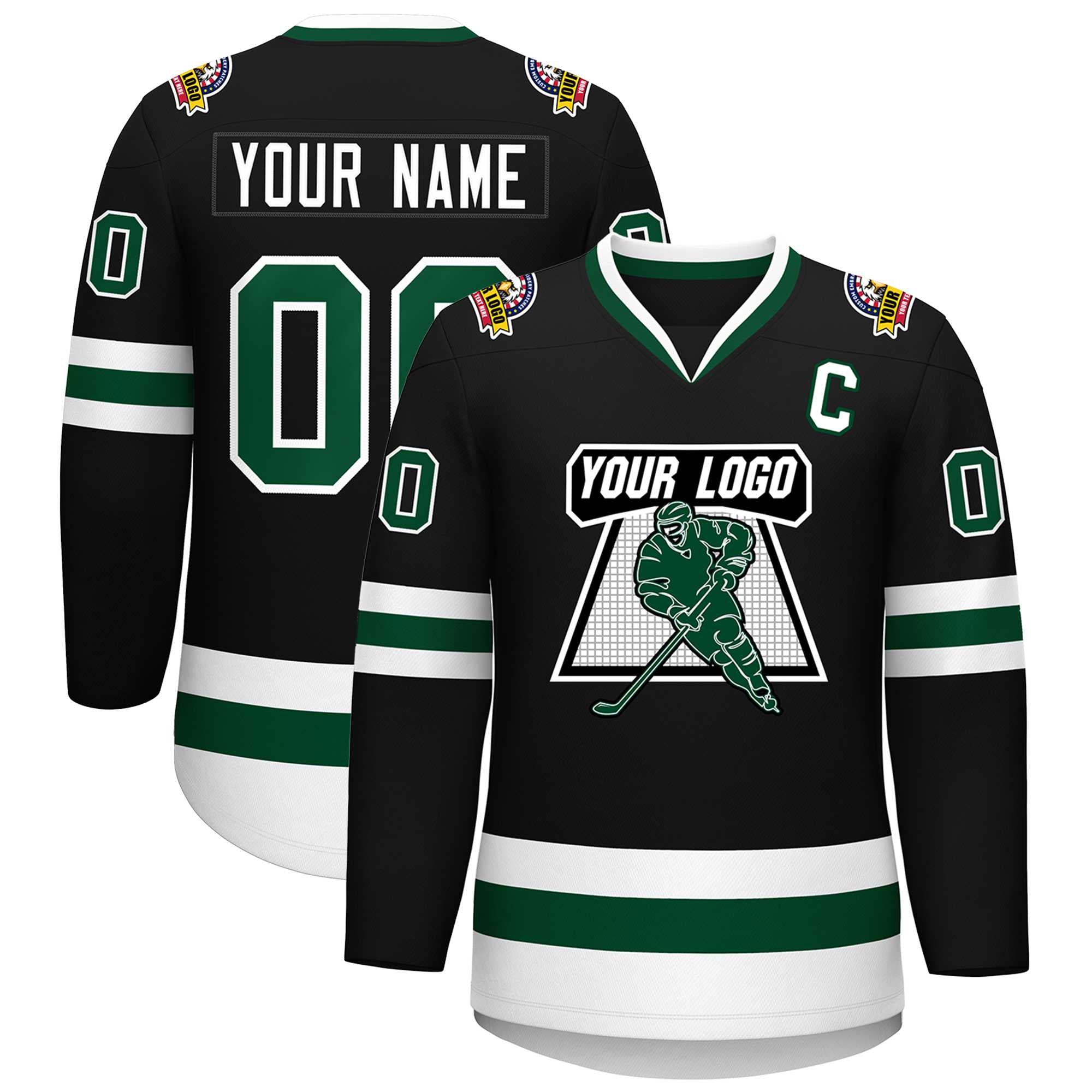 Maillot de hockey de style classique noir vert-blanc personnalisé