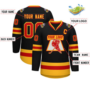 Custom Black Red-Gold Classic Style Hockey Jersey