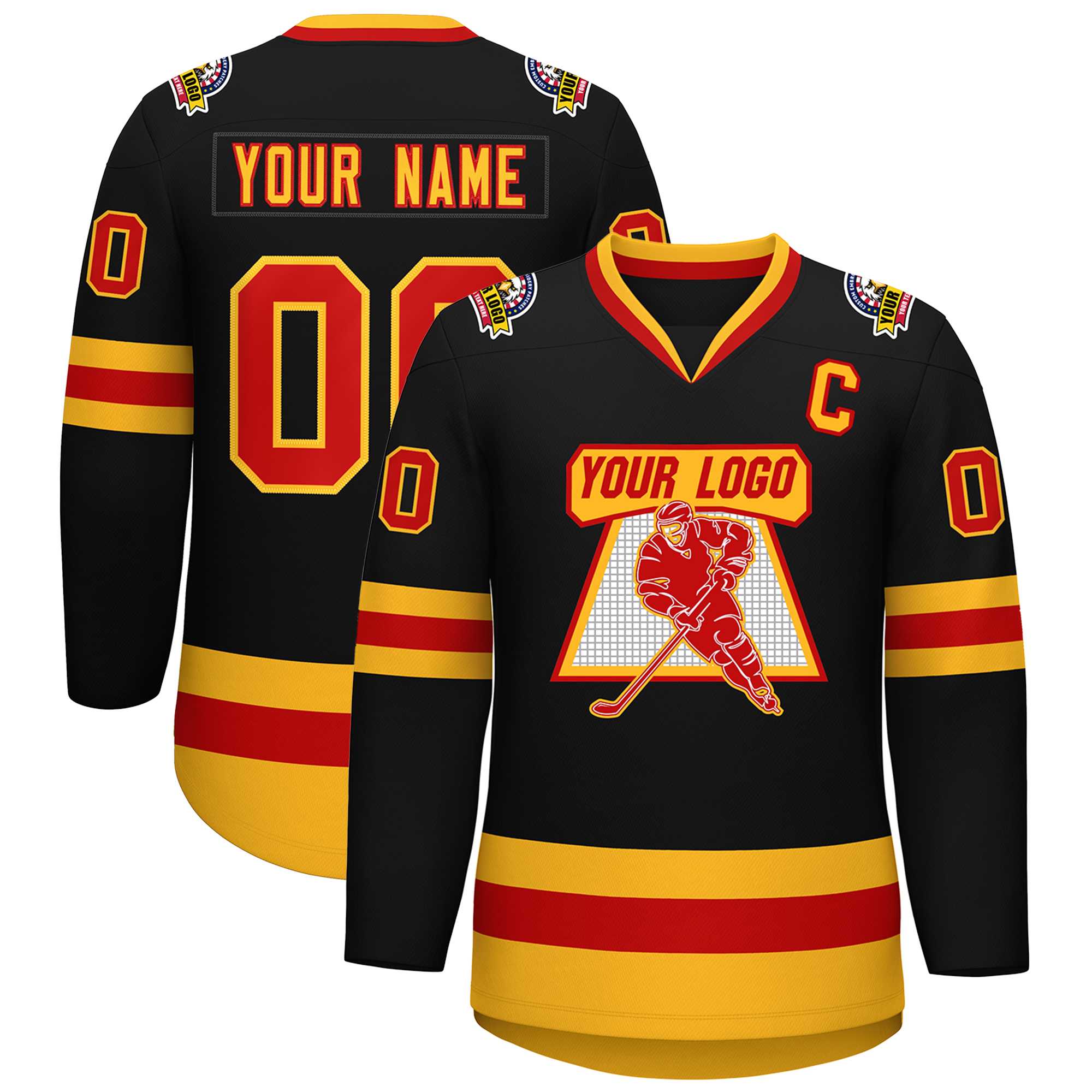 Custom Black Red-Gold Classic Style Hockey Jersey