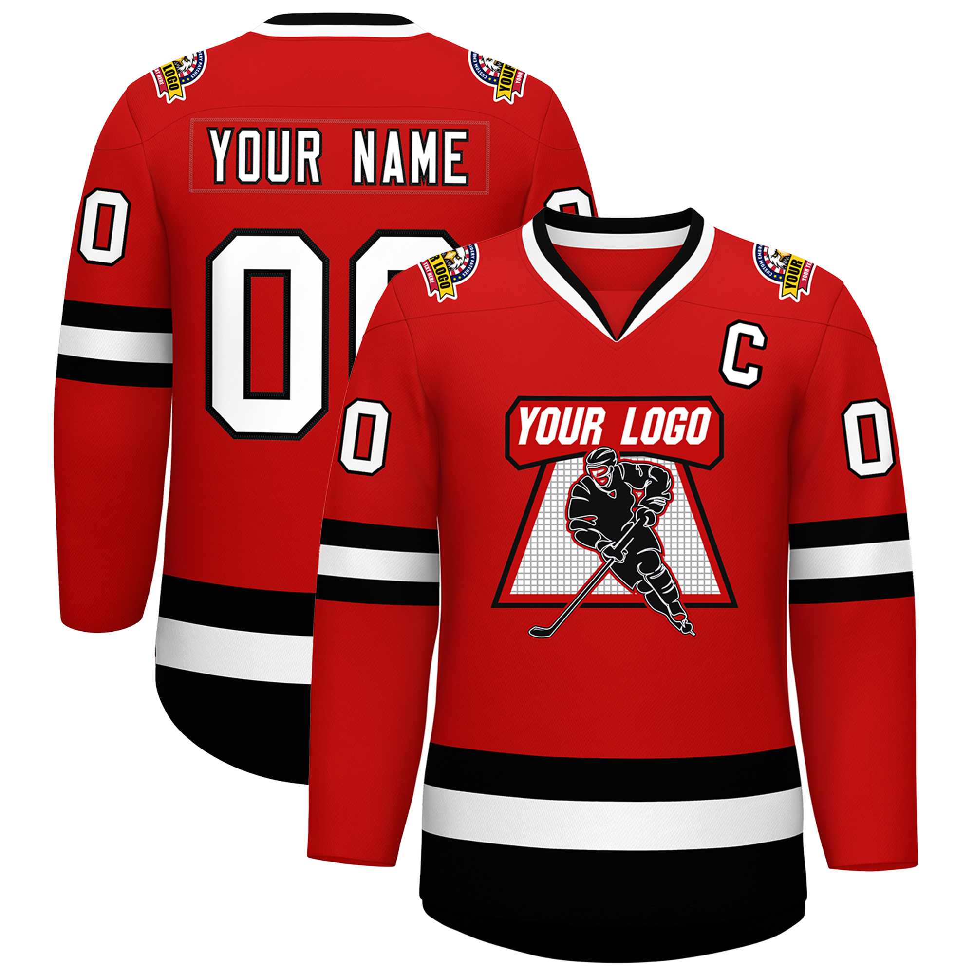 Maillot de hockey de style classique rouge blanc-noir personnalisé