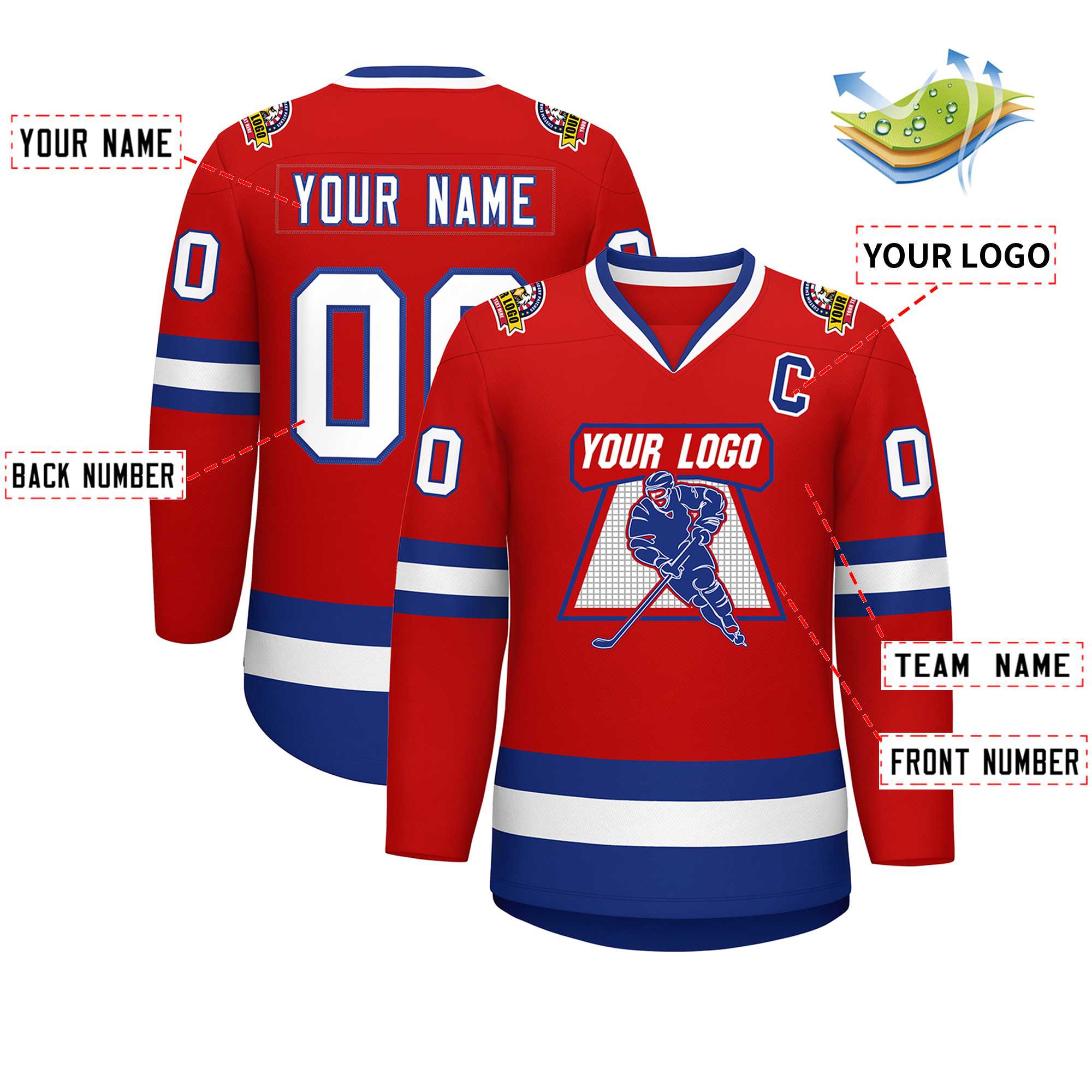 Custom Red White-Royal Classic Style Hockey Jersey