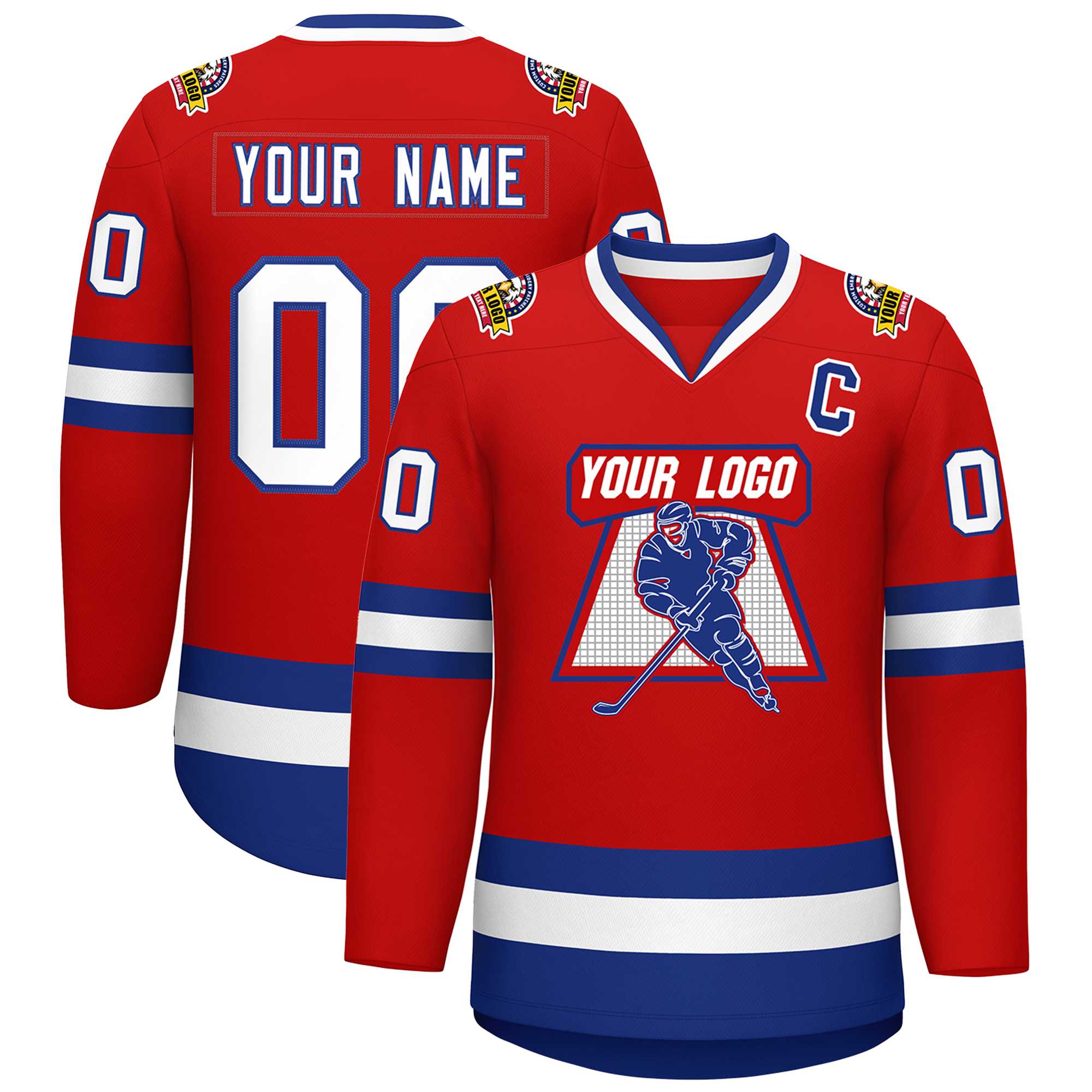 Maillot de hockey de style classique rouge blanc-royal personnalisé