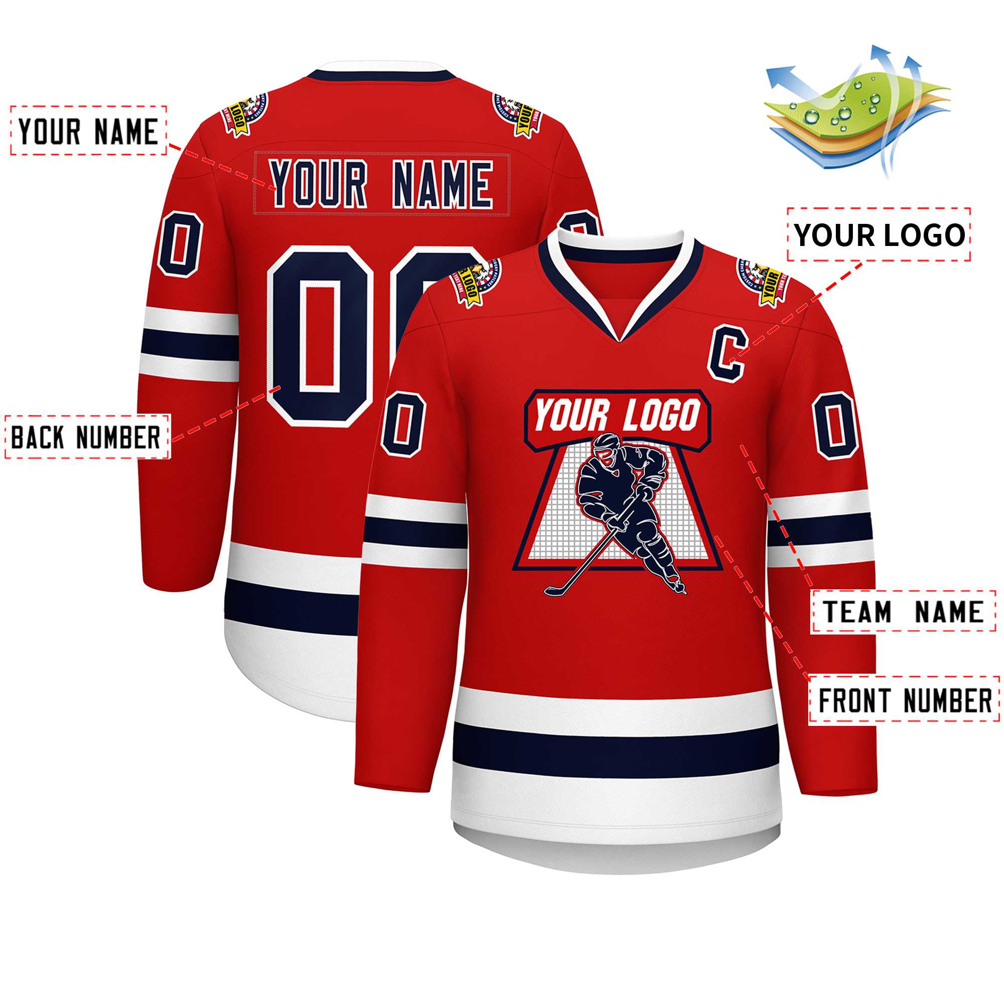 Custom Red Navy-White Classic Style Hockey Jersey