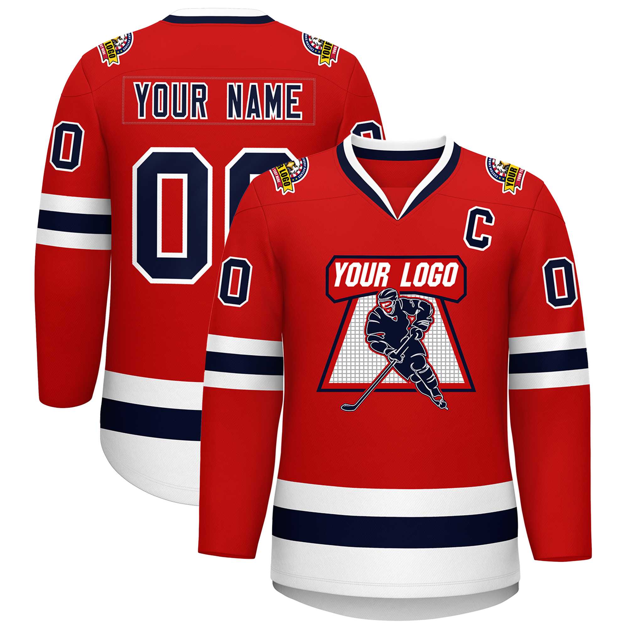 Maillot de hockey de style classique rouge marine-blanc personnalisé