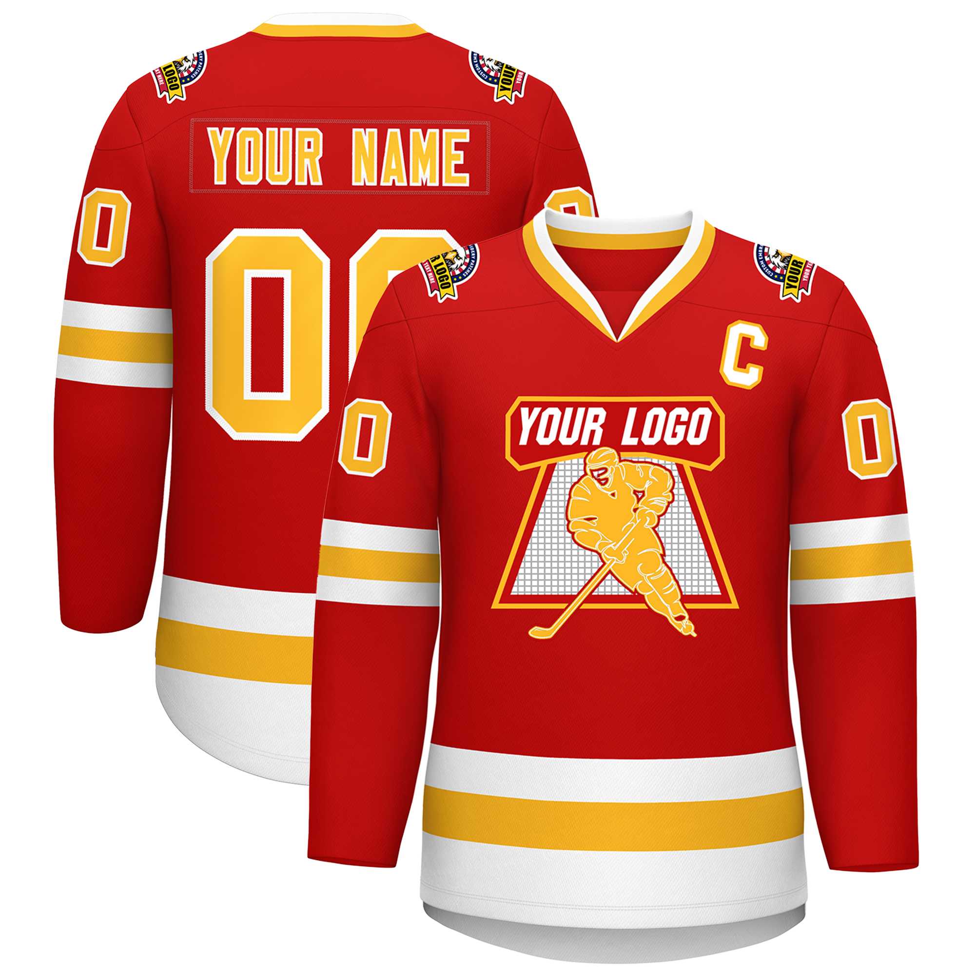 Maillot de hockey de style classique personnalisé rouge or-blanc