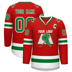 Maillot de hockey de style classique rouge Kelly vert-blanc personnalisé