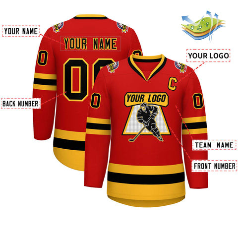 Custom Red Black-Gold Classic Style Hockey Jersey