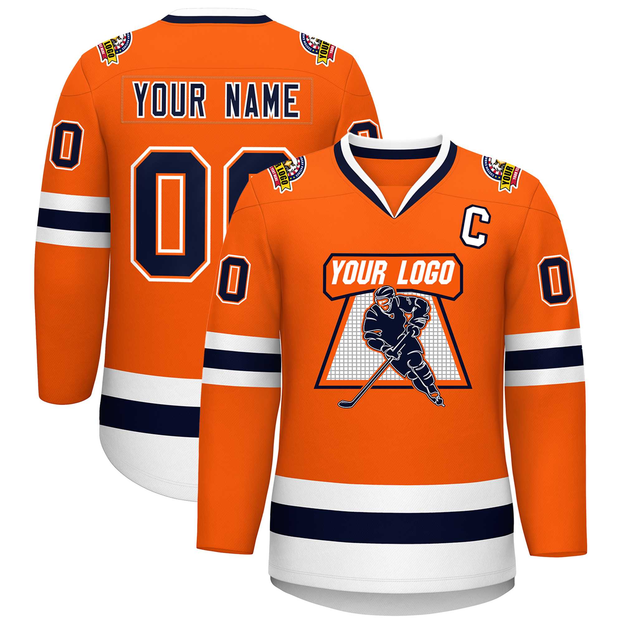 Maillot de hockey de style classique orange marine orange-blanc personnalisé