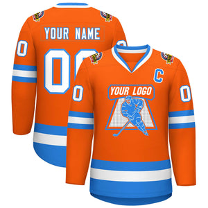 Maillot de hockey de style classique orange blanc-bleu poudre personnalisé