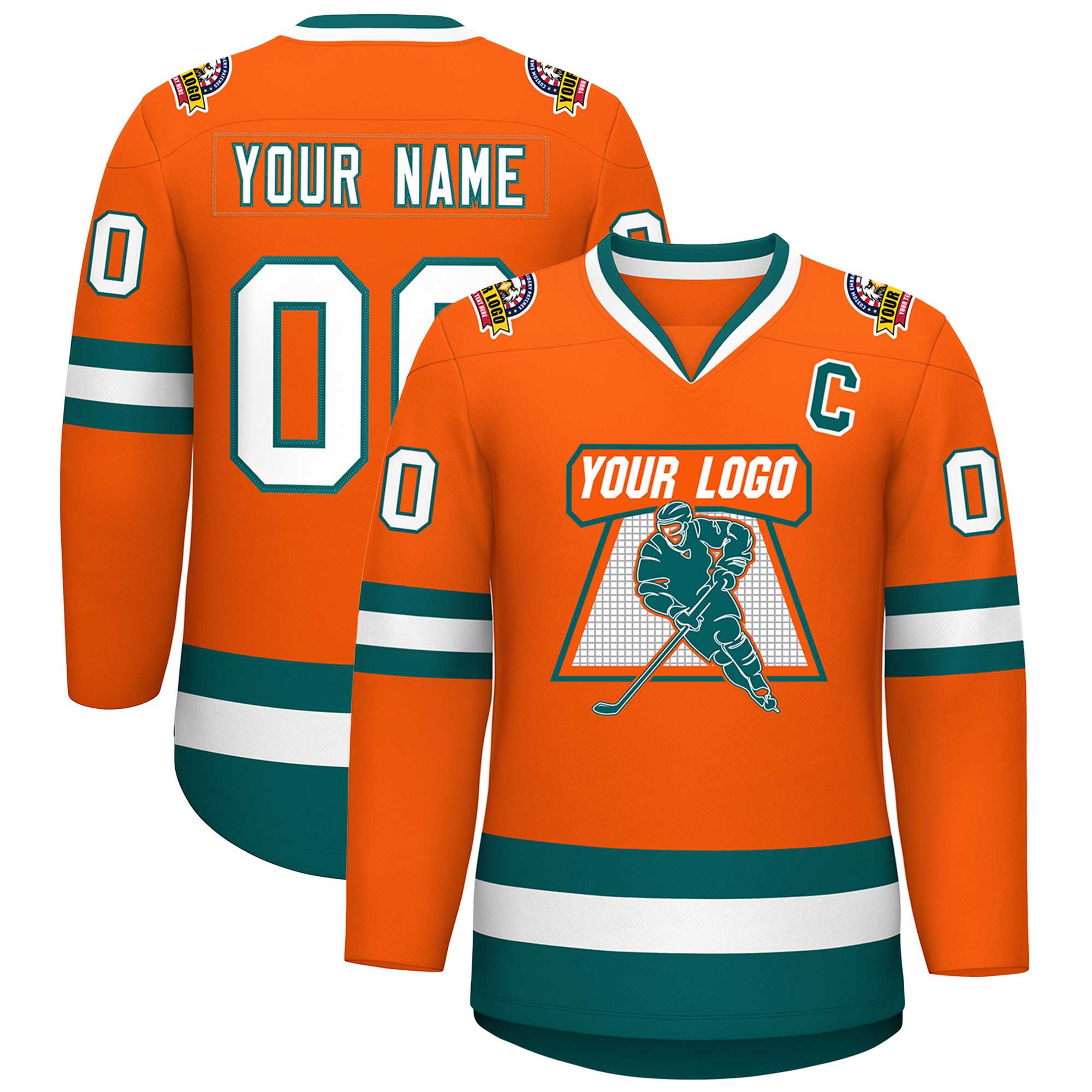 Custom Orange White-Aqua Classic Style Hockey Jersey