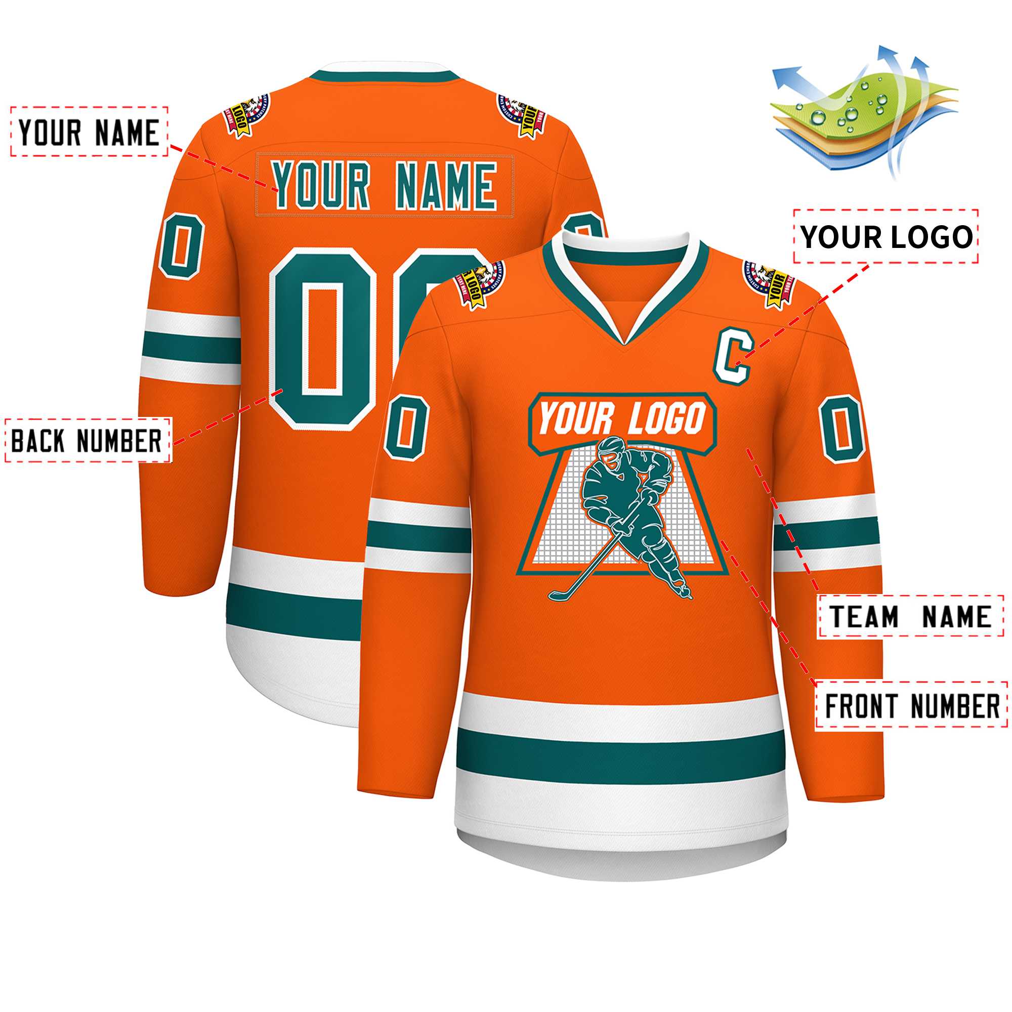 Custom Orange Aqua-White Classic Style Hockey Jersey