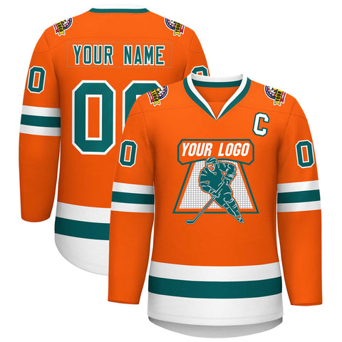 Custom Orange Aqua-White Classic Style Hockey Jersey