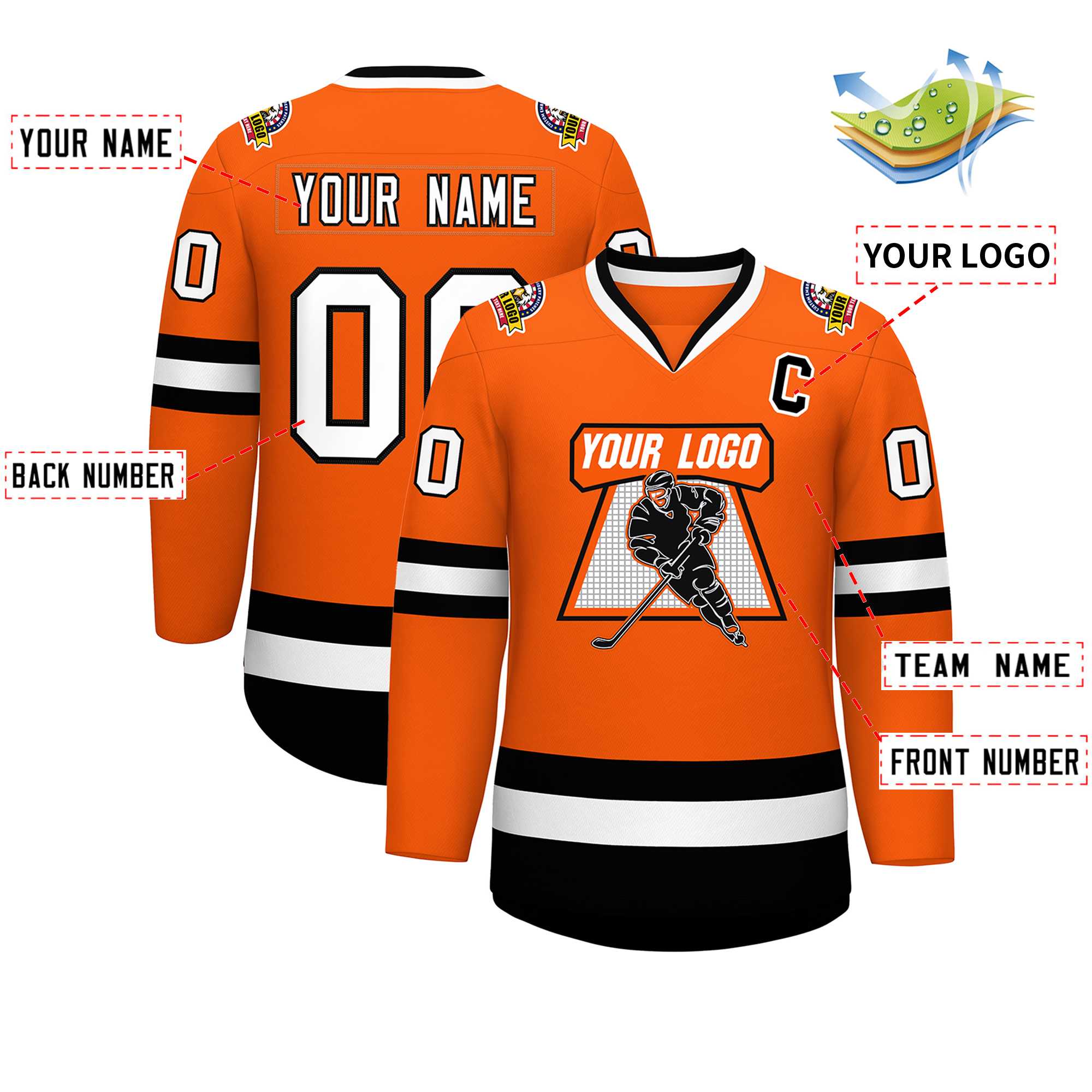 Maillot de hockey de style classique orange blanc-noir personnalisé