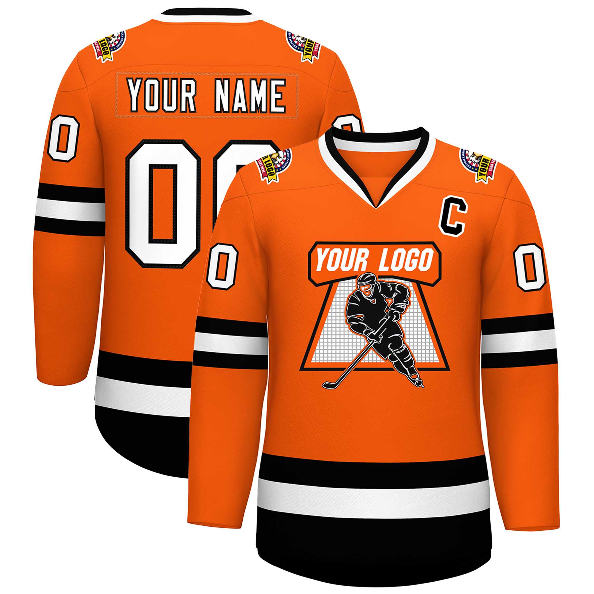 Maillot de hockey de style classique orange blanc-noir personnalisé