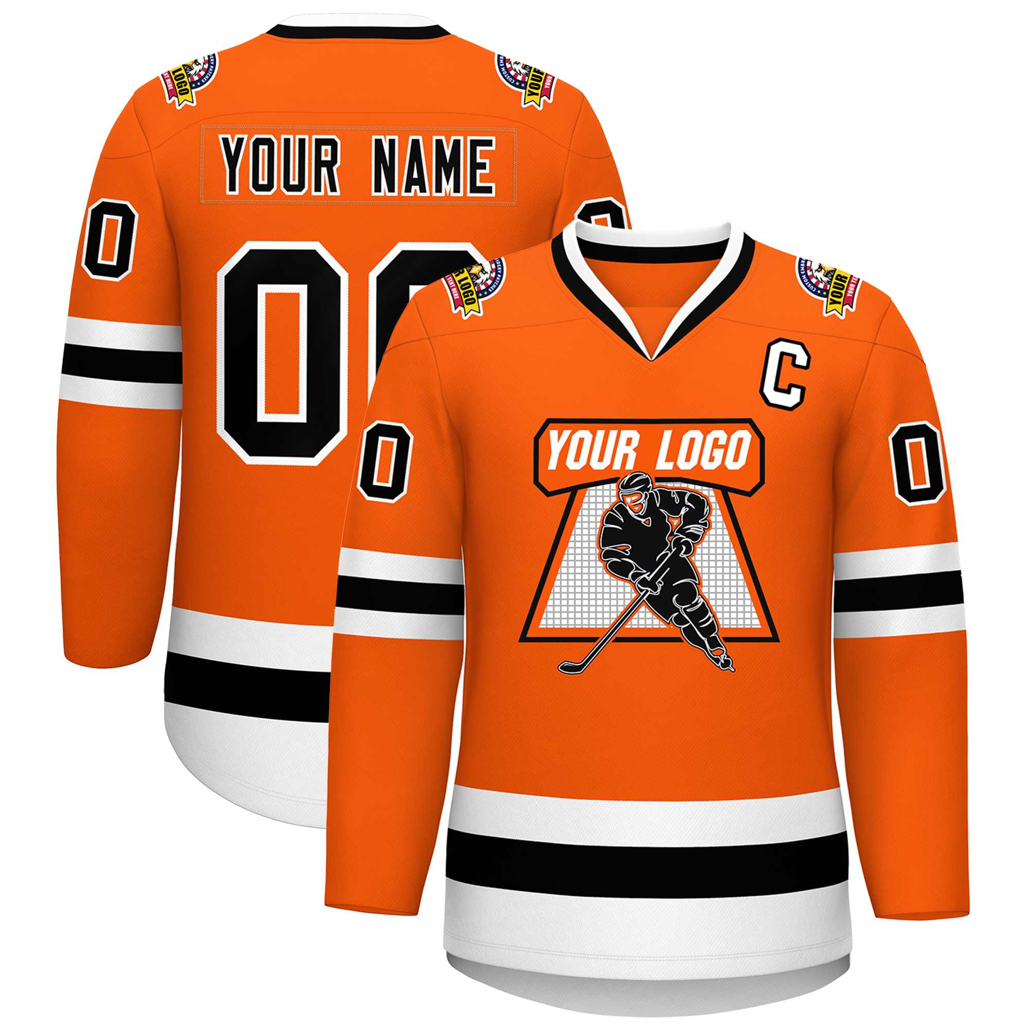 Maillot de hockey de style classique orange noir-blanc personnalisé