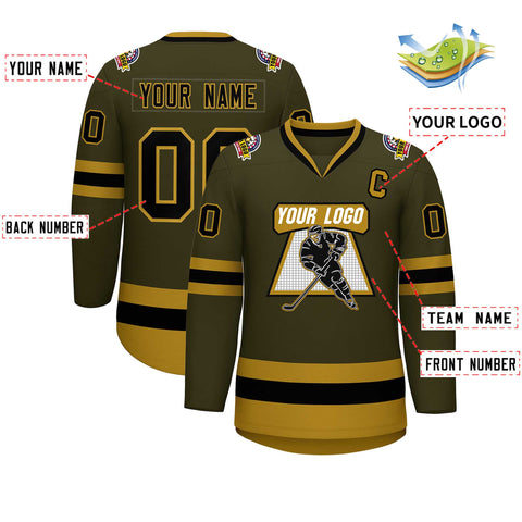 Custom Olive Black-Old Gold Classic Style Hockey Jersey