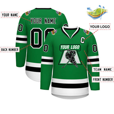 Custom Kelly Green Black-White Classic Style Hockey Jersey