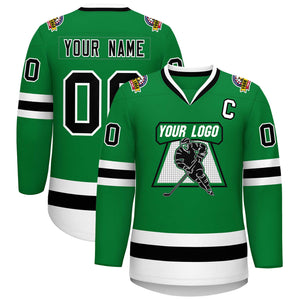 Maillot de hockey de style classique Kelly Green noir-blanc personnalisé