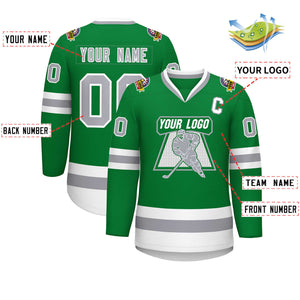 Custom Kelly Green Gray-White Classic Style Hockey Jersey