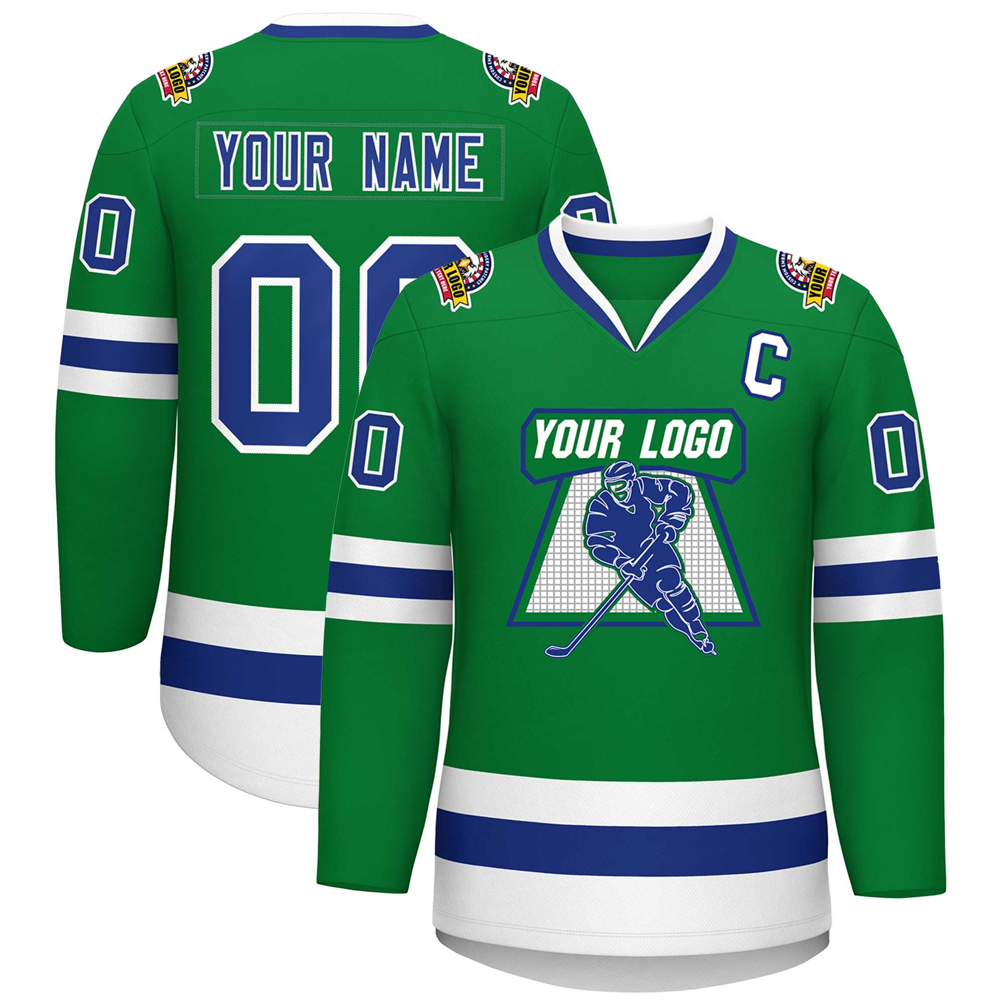 Custom Kelly Green Royal-White Classic Style Hockey Jersey