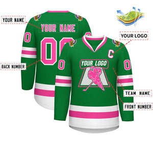 Custom Kelly Green Pink-White Classic Style Hockey Jersey