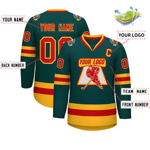 Custom Midnight Green Red-Gold Classic Style Hockey Jersey