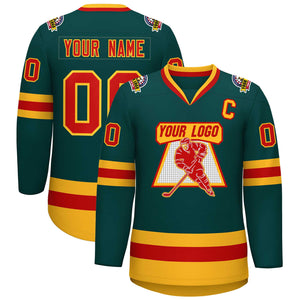 Custom Midnight Green Red-Gold Classic Style Hockey Jersey