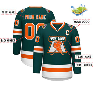 Custom Midnight Green Orange-White Classic Style Hockey Jersey