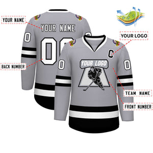 Custom Gray White-Black Classic Style Hockey Jersey