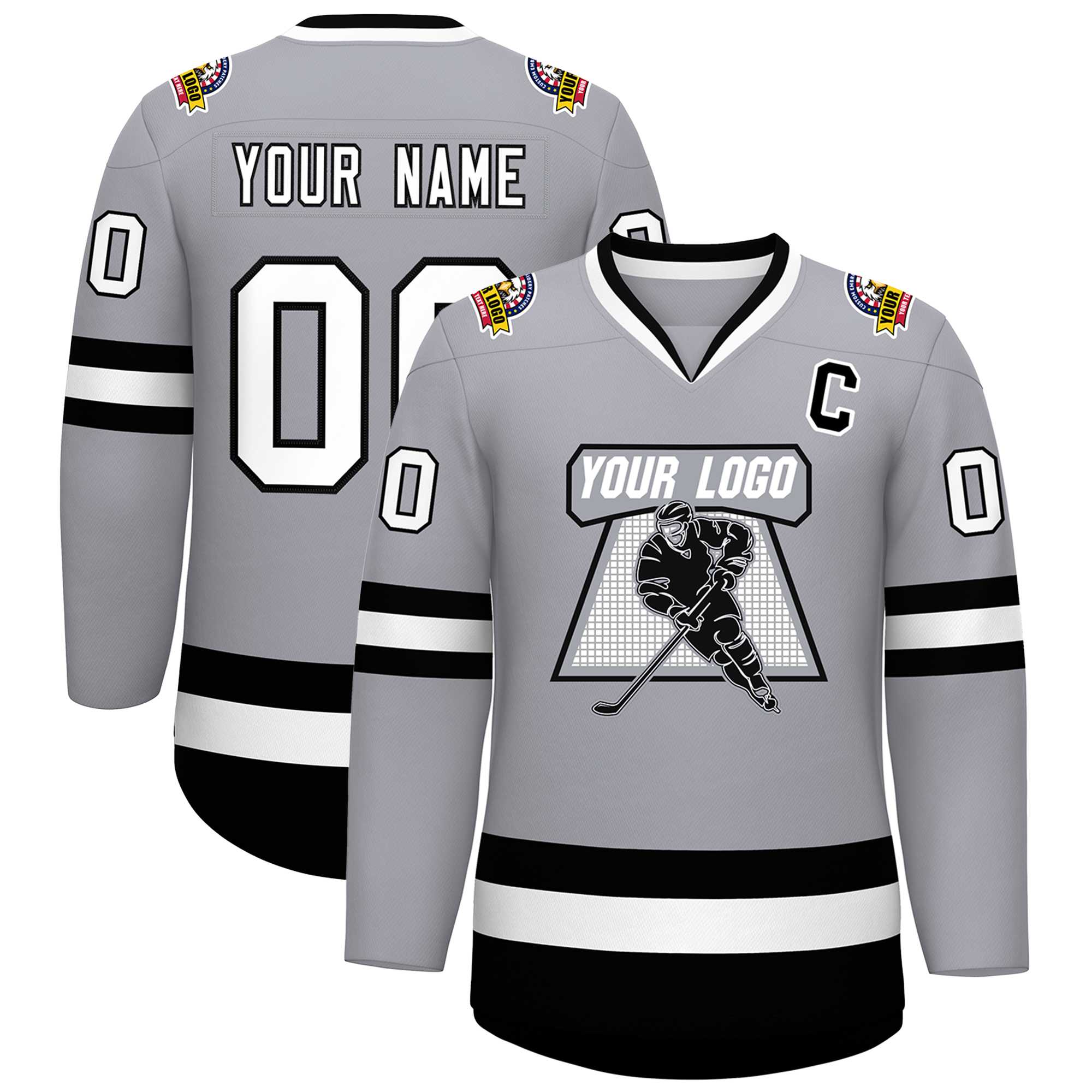 Custom Gray White-Black Classic Style Hockey Jersey