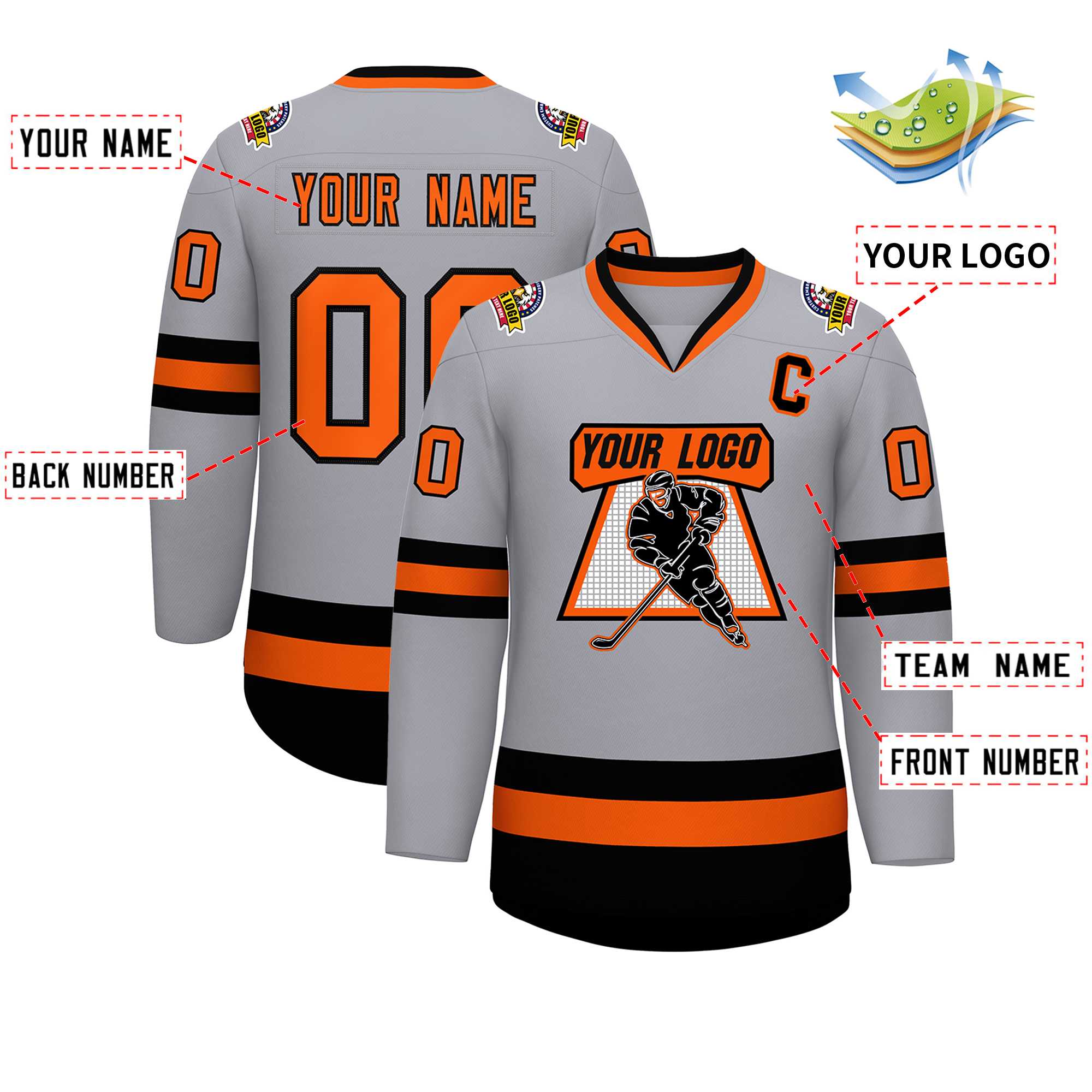 Custom Gray Orange-Black Classic Style Hockey Jersey