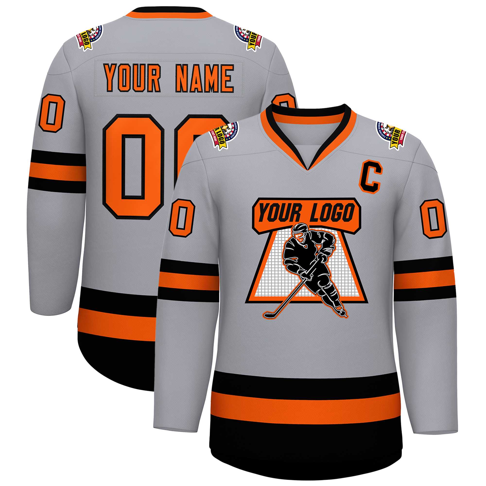 Maillot de hockey de style classique gris orange-noir personnalisé