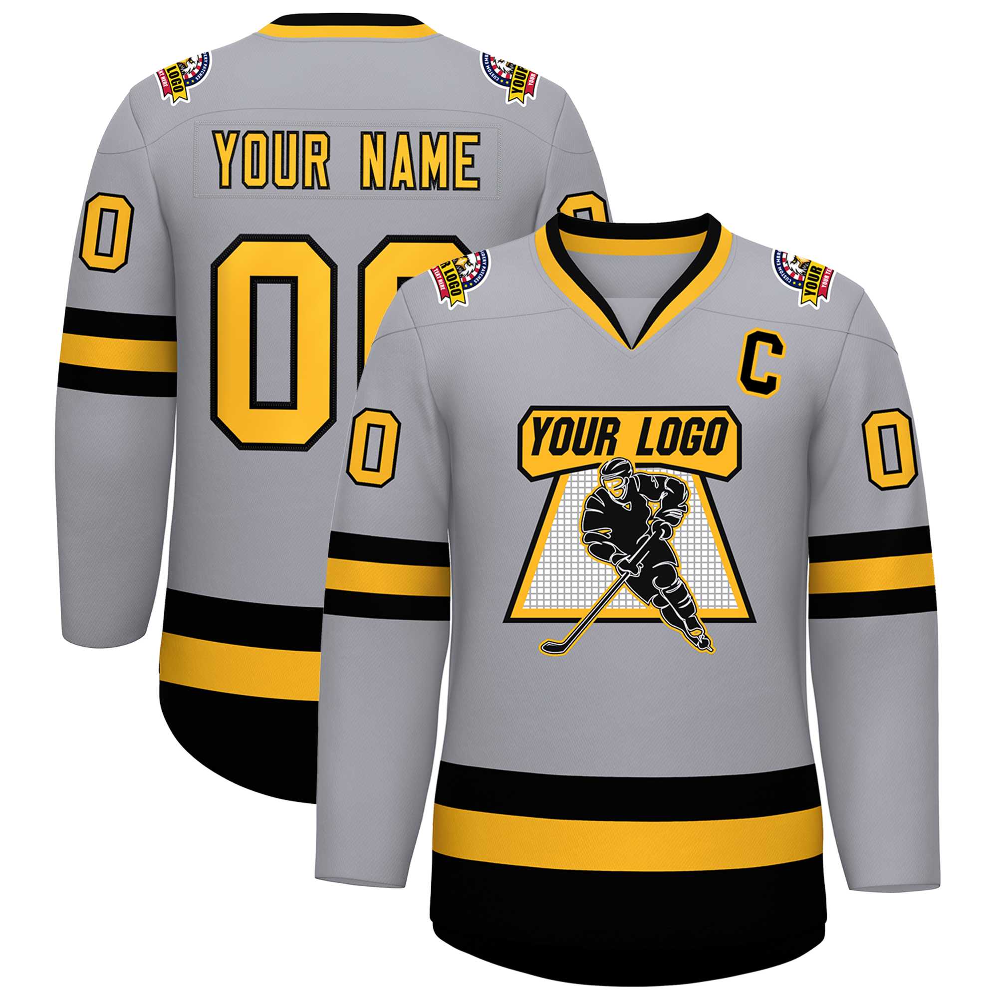 Custom Gray Gold-Black Classic Style Hockey Jersey