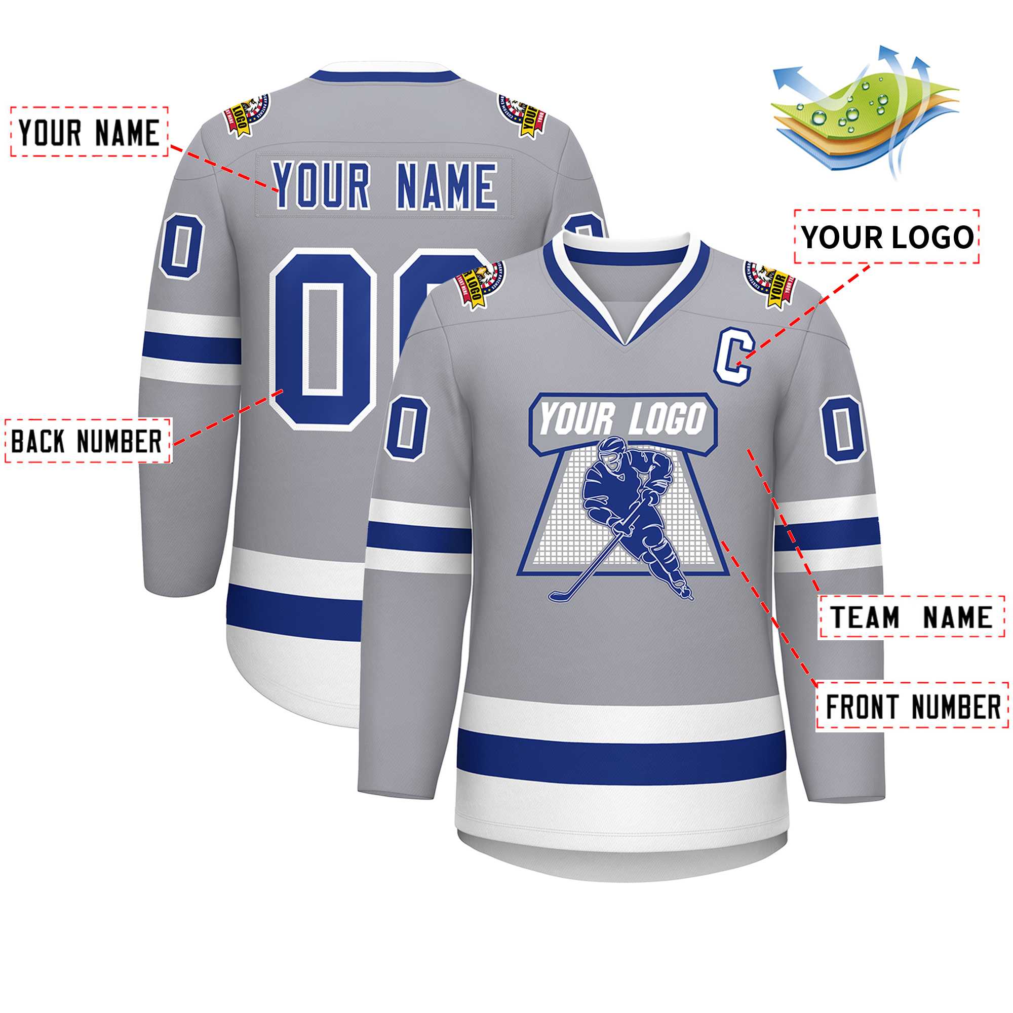 Custom Gray Royal-White Classic Style Hockey Jersey