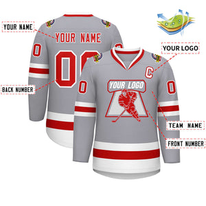 Maillot de hockey de style classique gris rouge-blanc personnalisé