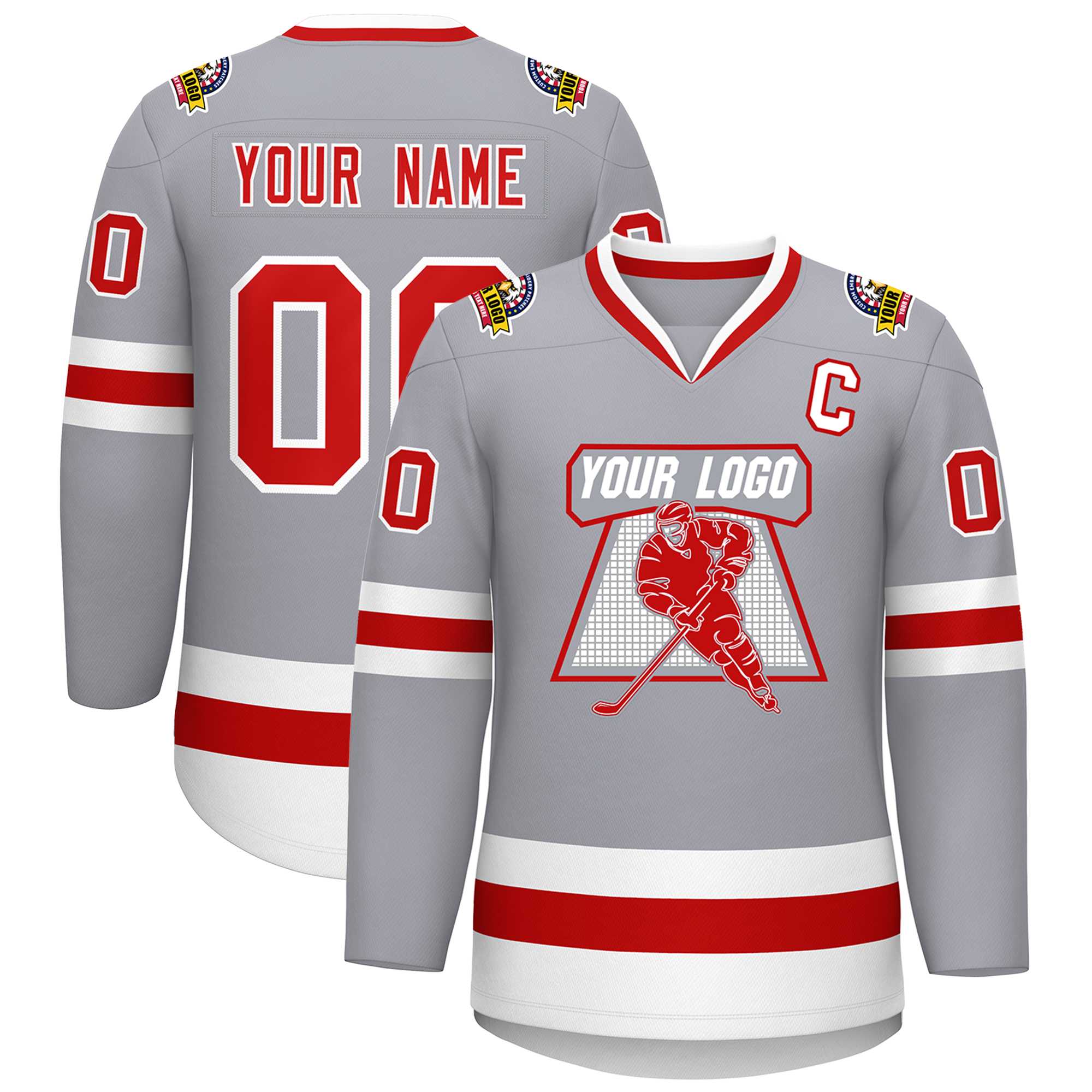 Maillot de hockey de style classique gris rouge-blanc personnalisé