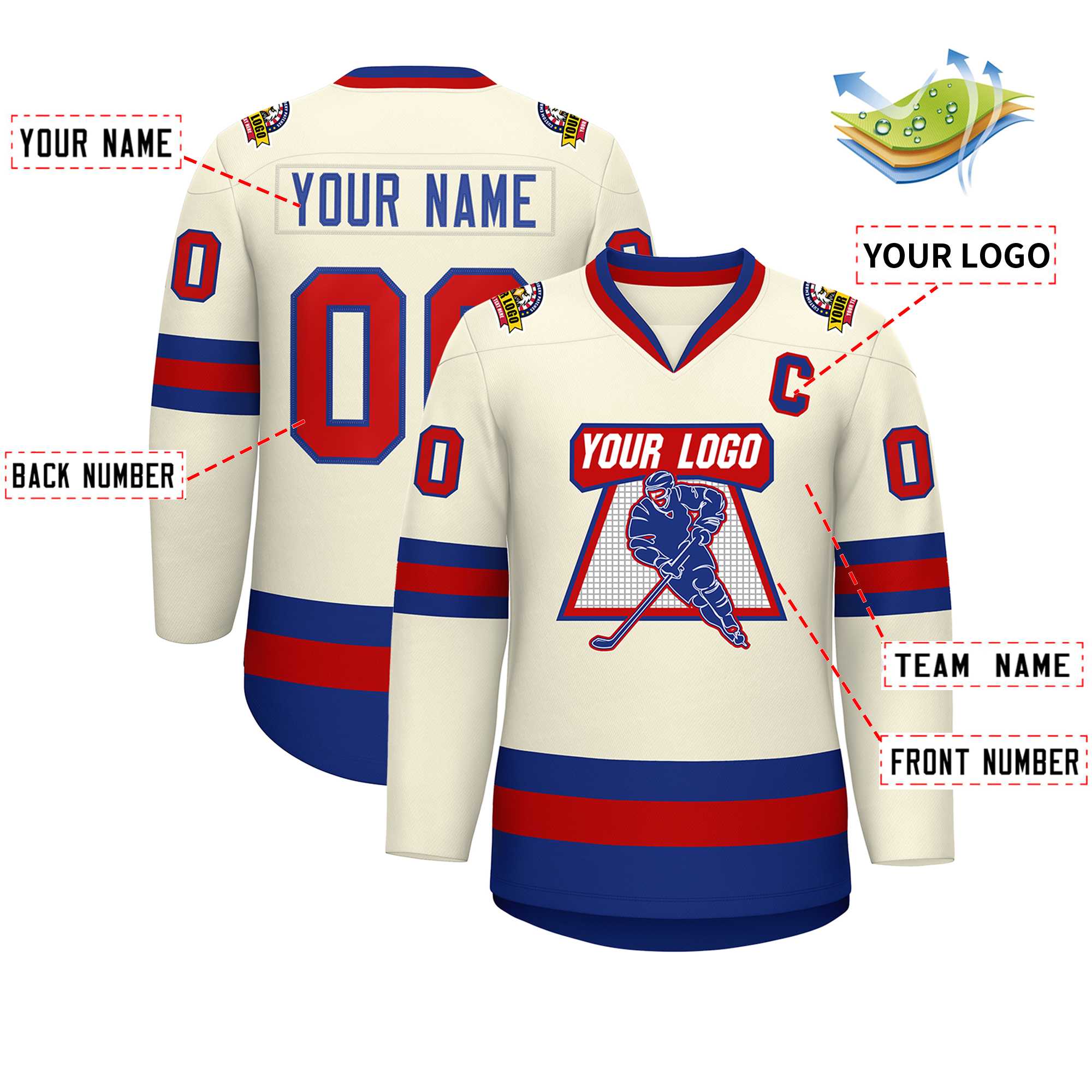 Custom Khaki Red-Royal Classic Style Hockey Jersey