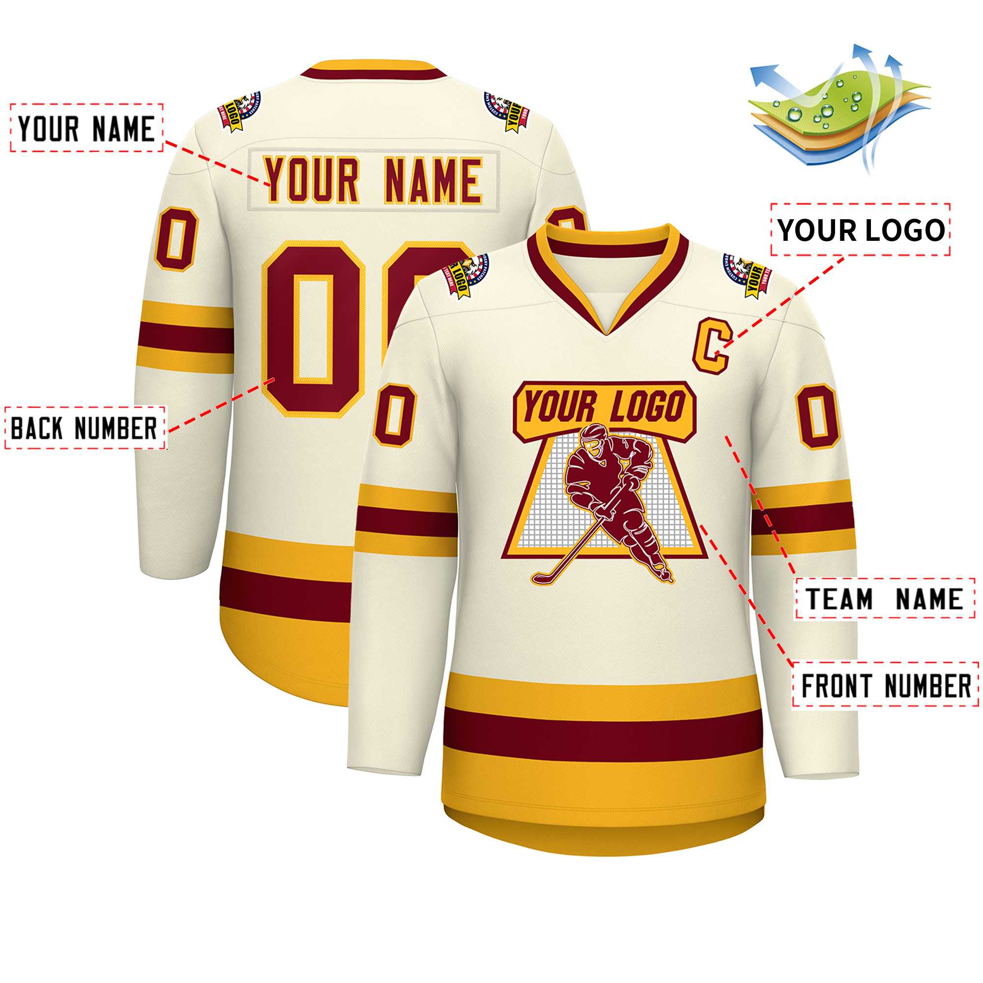 Custom Khaki Crimson-Gold Classic Style Hockey Jersey