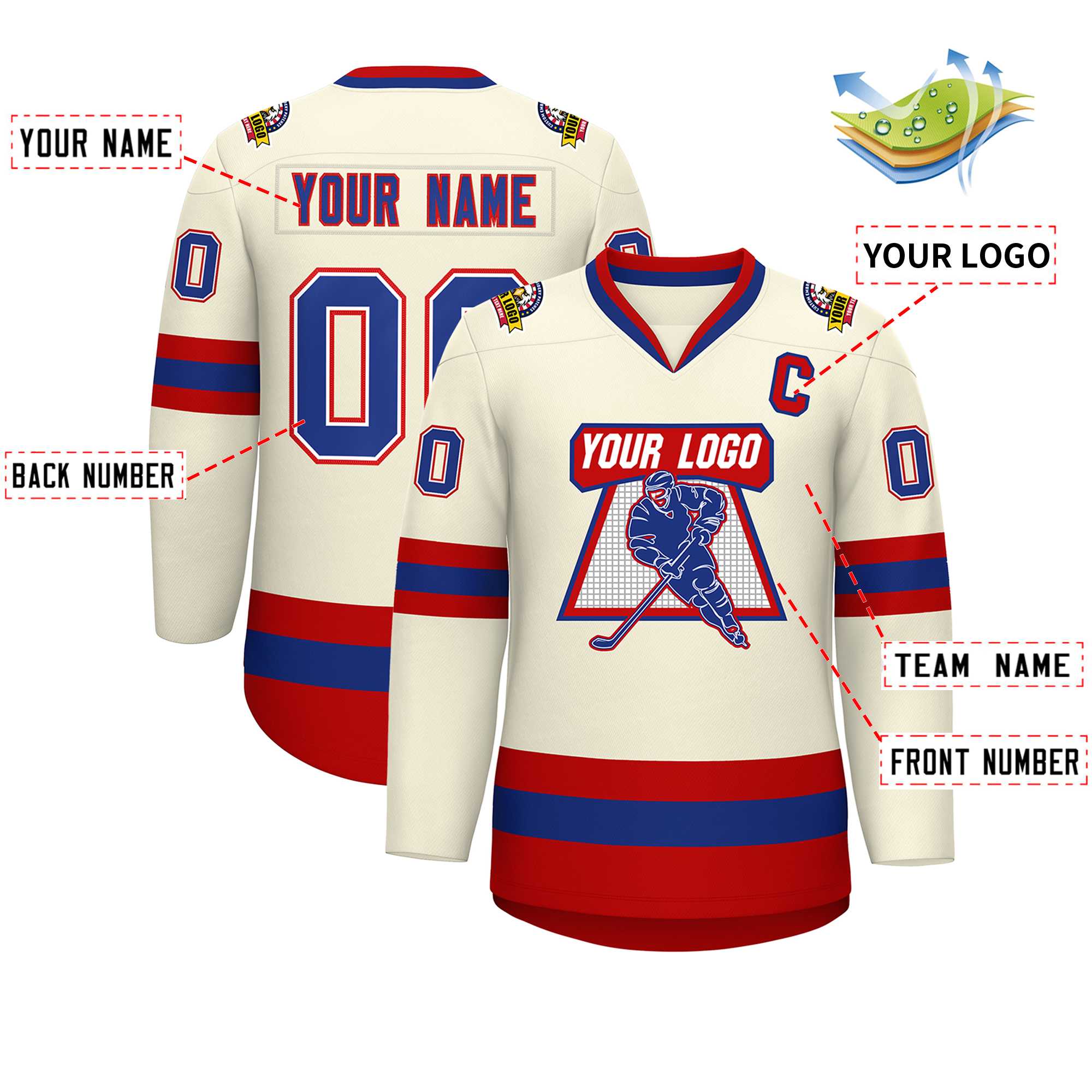 Custom Khaki Royal White-Red Classic Style Hockey Jersey