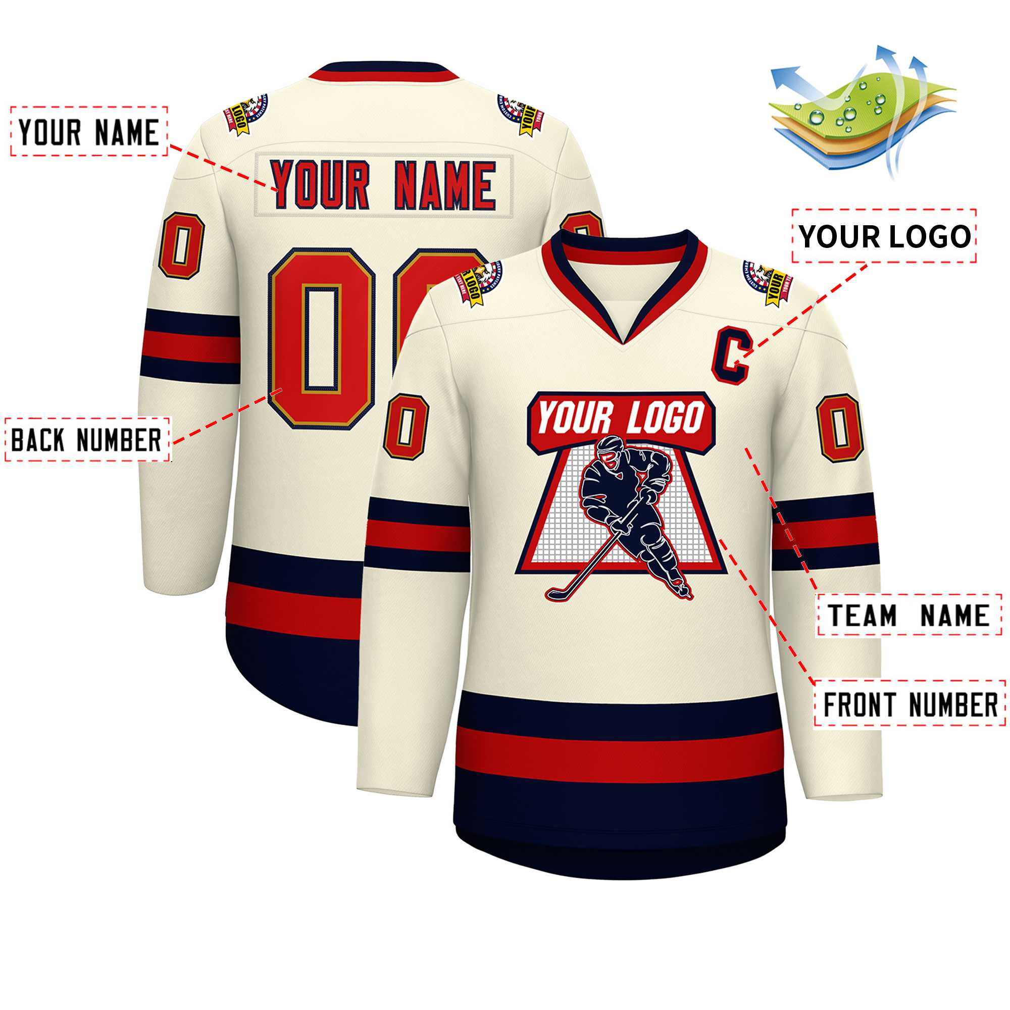 Custom Khaki Red Old Gold-Navy Classic Style Hockey Jersey