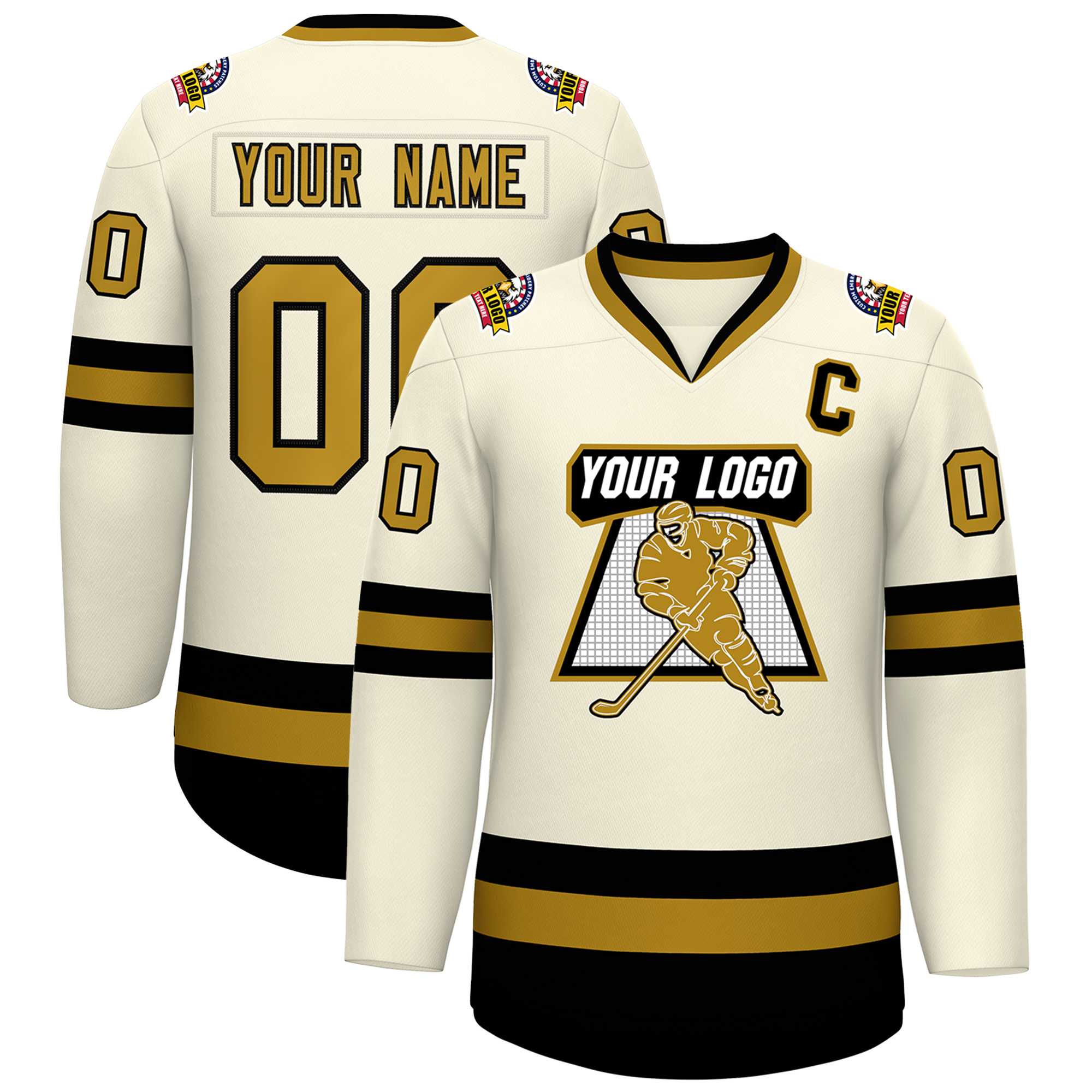 Custom Khaki Old Gold-Black Classic Style Hockey Jersey