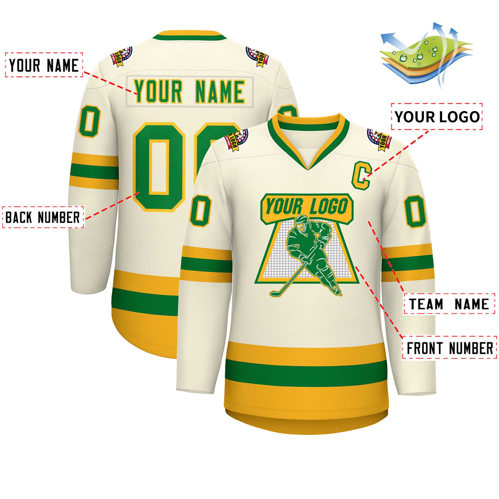 Custom Khaki Kelly Green-Gold Classic Style Hockey Jersey