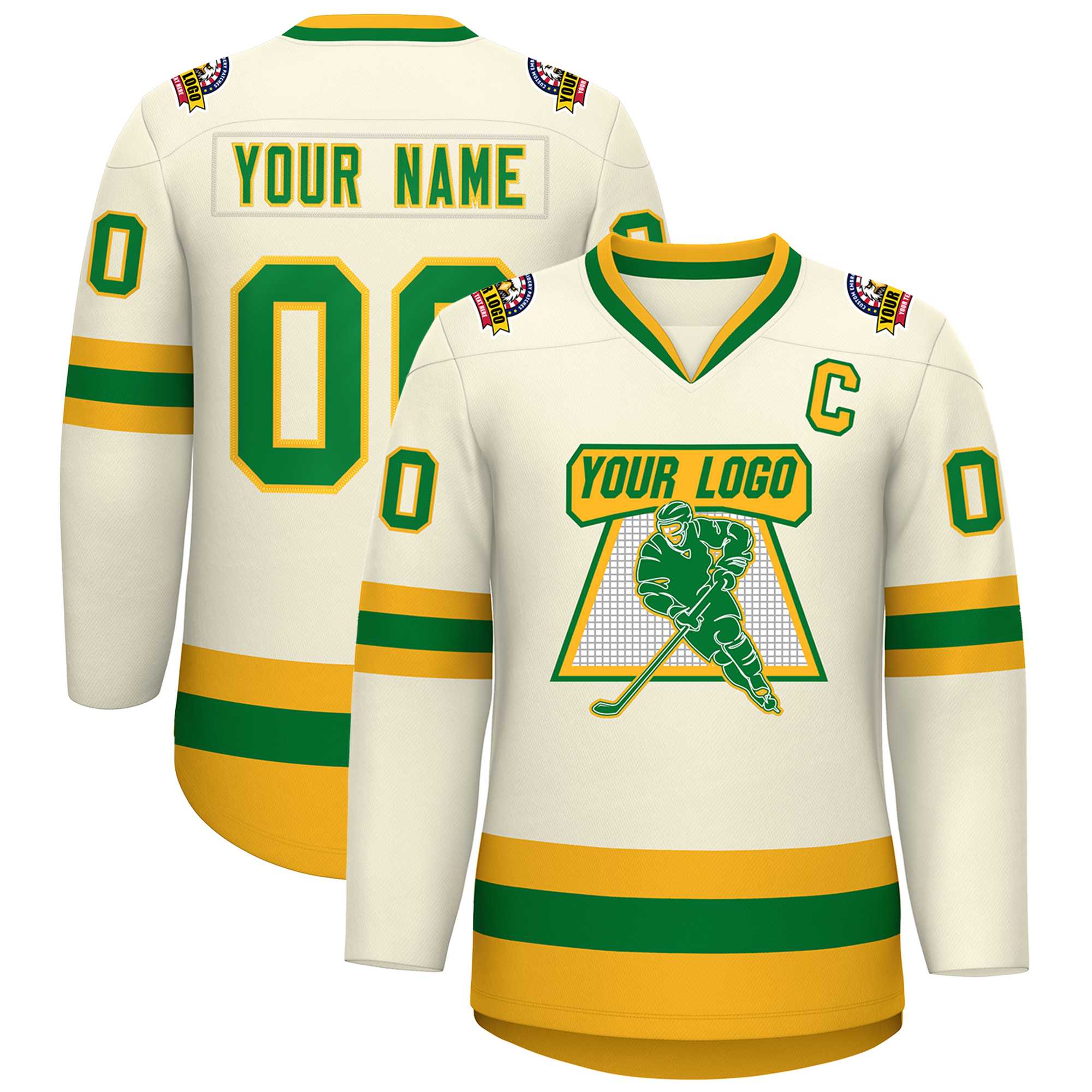 Custom Khaki Kelly Green-Gold Classic Style Hockey Jersey