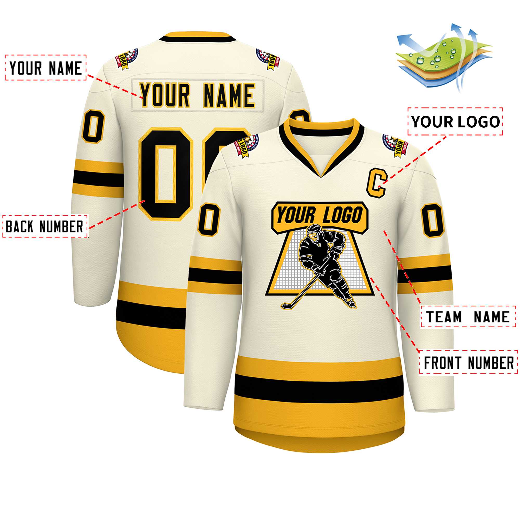 Custom Khaki Black-Gold Classic Style Hockey Jersey